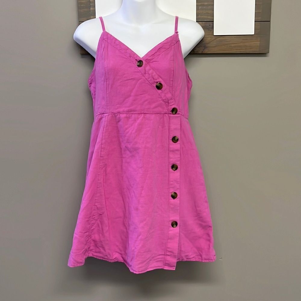 American Eagle Pink Lined Sundress with Adjustable Straps & Front Buttons-Medium